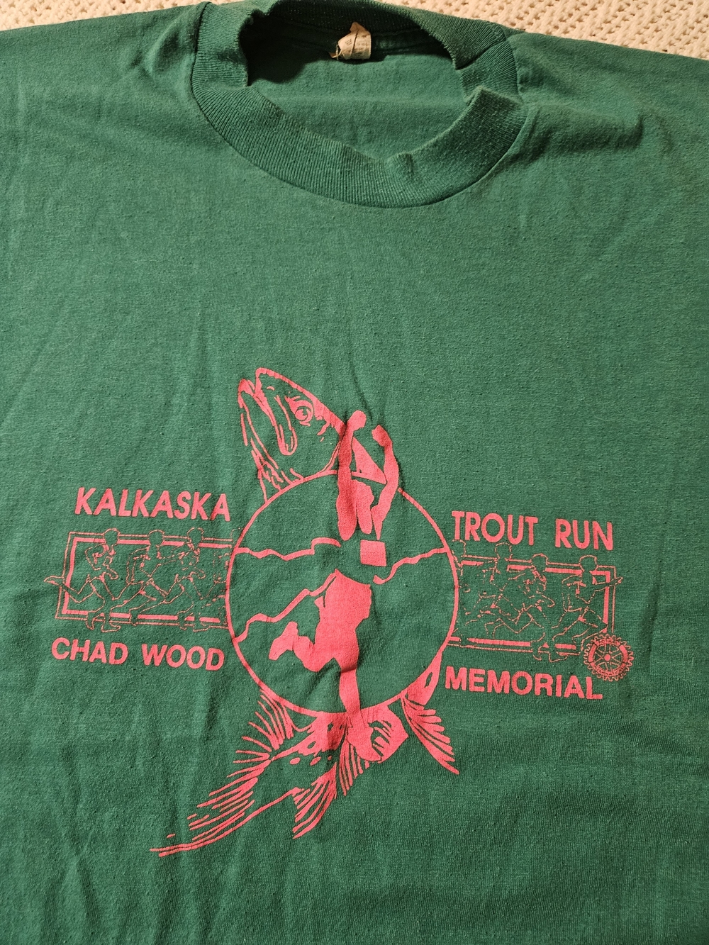 Vintage Screen Stars Teal Short Sleeve Tee with Pink Graphic - Picture 2 of 6